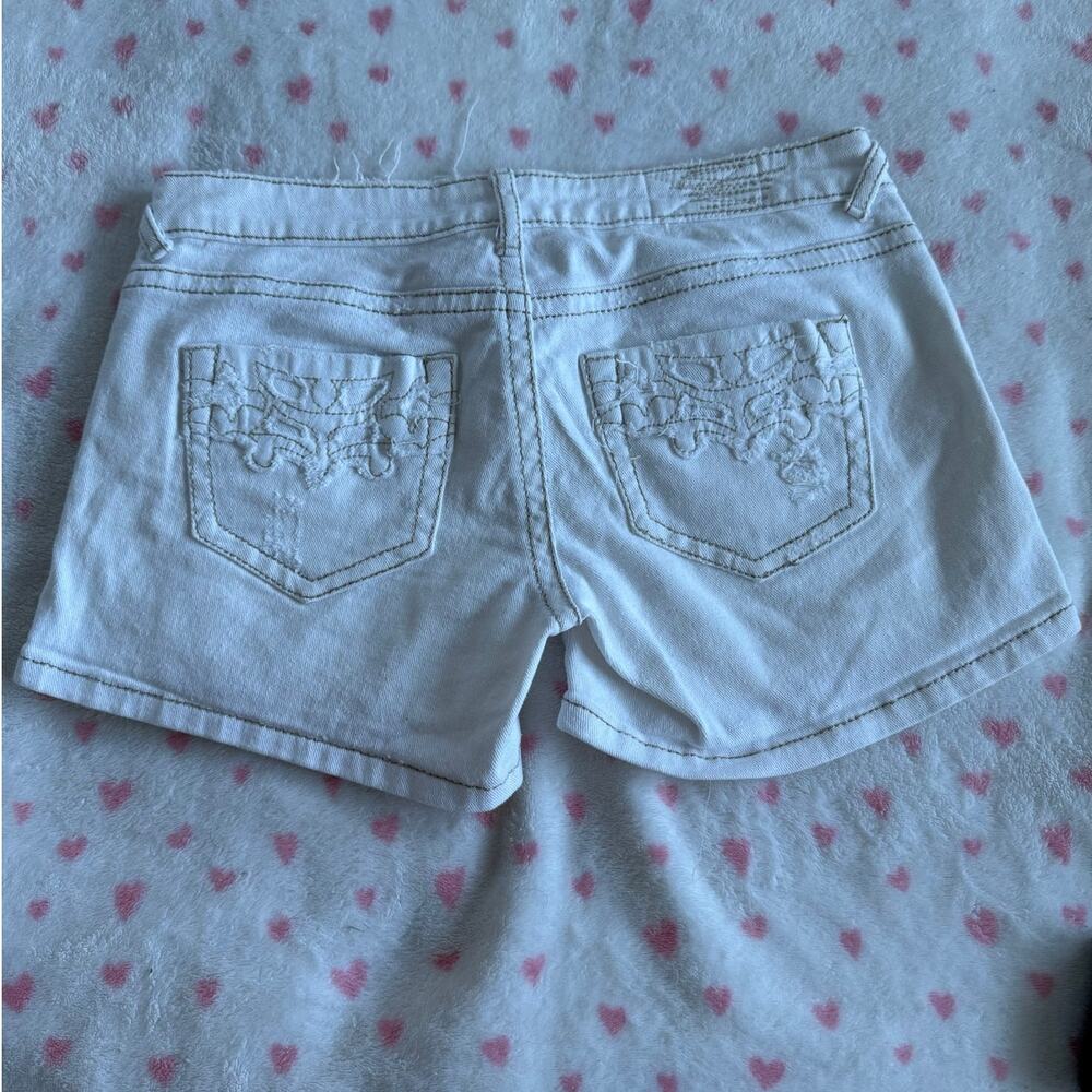 Hot Kiss Y2K White & Cream Thread Low Rise Distressed Denim Shorts 5